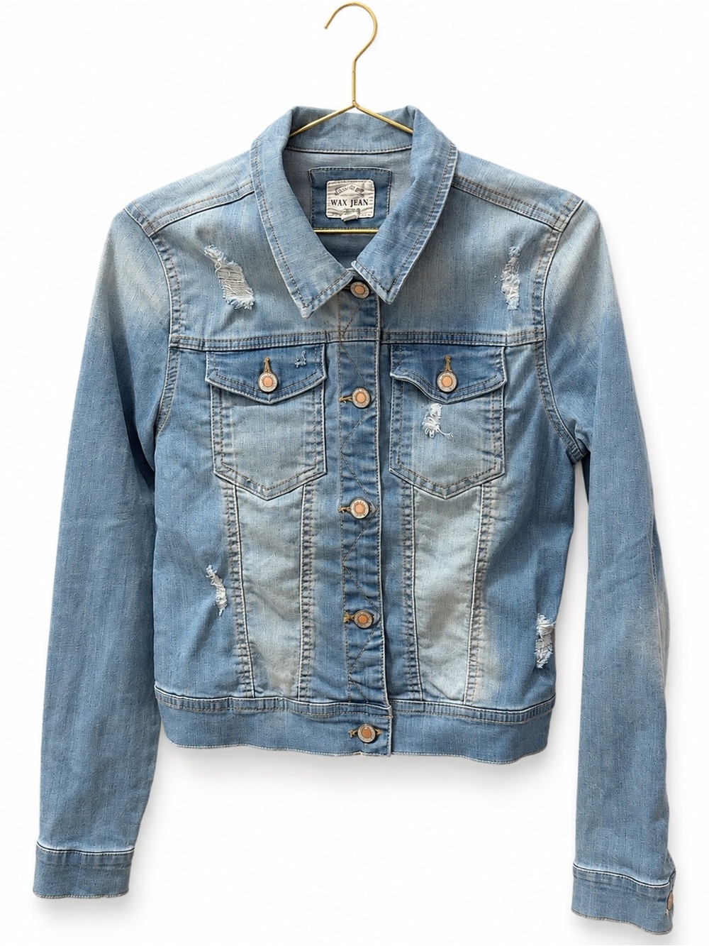 Wax Jean Distressed Light Blue Denim Trucker Jacket